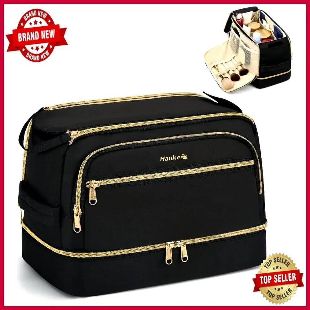 Large Water-Resistant Travel Toiletry Bag with Dual-Layer Design